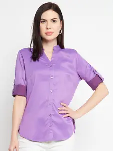 Ruhaans Women Mandarin Collar Casual Shirt