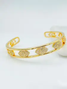 ZIVOM Women Gold-Toned & White Brass Cubic Zirconia Antique Gold-Plated Kada Bracelet
