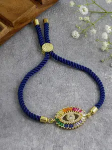 ZIVOM Women Gold-Toned & Blue Brass Cubic Zirconia Antique Gold-Plated Charm Bracelet