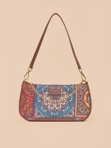 ZOUK Ethnic Motifs Printed Structured Baguette Bag Handbags