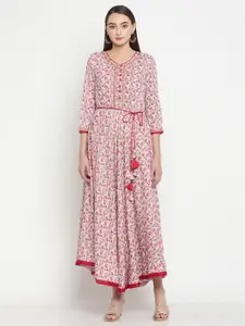 Be Indi Rayon Floral Printed V-Neck A-Line Dori Waist Tie Maxi Dress