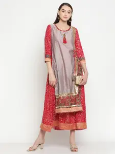 Be Indi Rayon Bandhani Printed Round Neck A-Line Layered Midi Dress