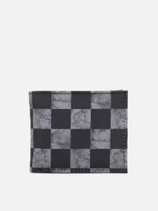 FOREVER 21 Men Black & Grey Checked PU Two Fold Wallet