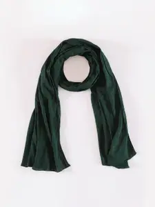 HANDICRAFT PALACE Women Green & Silver-Toned Striped Scarf