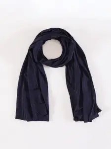 HANDICRAFT PALACE Women Navy Blue & Silver-Toned Striped Scarf