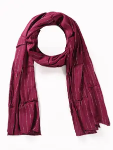 HANDICRAFT PALACE Women Maroon & Silver-Toned Striped Scarf