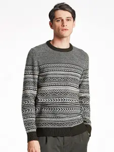 LINDBERGH Men Olive Green & White Printed Pullover