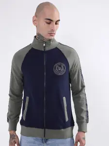 LINDBERGH Men Olive Green Colourblocked Cotton Sweatshirt