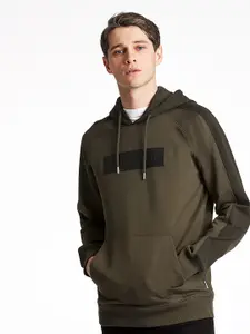 LINDBERGH Men Olive Green Hooded Cotton Sweatshirt