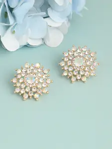 SOHI Silver Plated Contemporary Floral Studs Earrings