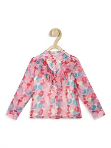 Peter England Girls Floral Print Mandarin Collar Cotton Shirt Style Top