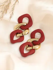 SOHI Gold-Plated Contemporary Drop Earrings