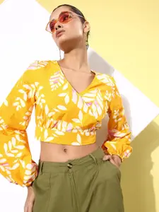 all about you Ceylon Yellow Tropical Pure Cotton Romance Ramble Wrapped Again Crop Top