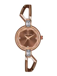 CARLINGTON Embellished Dial & Brown Stainless Steel Bracelet Style Straps Analogue Watch