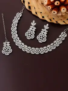 Atasi International Silver-Plated White Crystal Stone-Studded Choker Necklace Set