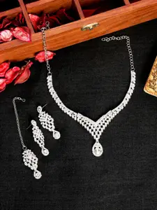 Atasi International Silver-Plated Crystal Stone-Studded Choker Necklace Set