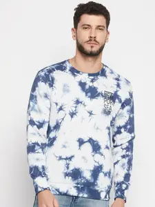 QUBIC Men White & Blue Cotton Printed Sweatshirt
