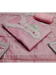 KALINI Pink & Silver-Toned Unstitched Dress Material