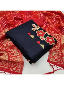 KALINI Black & Red Unstitched Dress Material