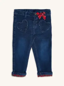 Pantaloons Baby Girls Low-Rise Low Distress Light Fade Cotton Applique Jeans