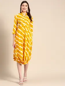 MABISH by Sonal Jain Mandarin Collar Leheriya Front Cowl Midi Ethnic Dress