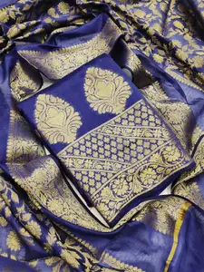 KALINI Blue & Gold-Toned Unstitched Dress Material