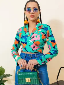Stylecast X Hersheinbox Abstract Printed Wrap Style Crop Top