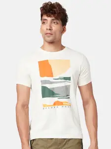 Urban Ranger by pantaloons Men Cream-Coloured Printed Slim Fit T-shirt