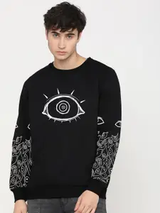 Rodzen Men Black Cotton Printed Sweatshirt
