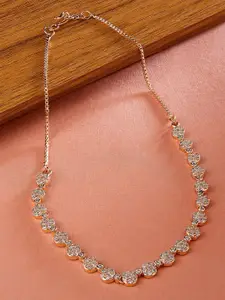 Zaveri Pearls Brass Rose Gold-Plated Cubic Zirconia Necklace