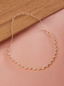 Zaveri Pearls Brass Rose Gold-Plated Cubic Zirconia Necklace