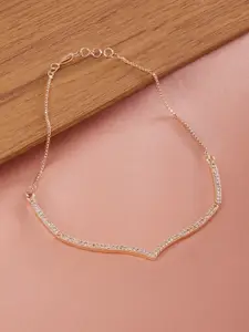 Zaveri Pearls Brass Rose Gold-Plated Cubic Zirconia Necklace