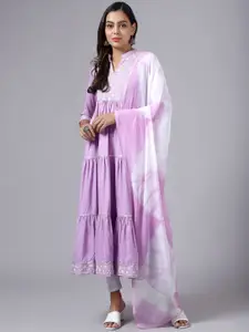 KALINI Floral Embroidered Tiered Kurta With Dupatta
