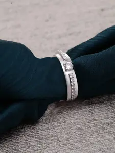 Clara Women Rhodium-Plated Cubic Zirconia-Studded Adjustable Finger Ring