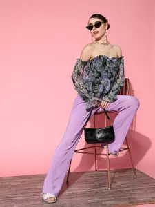 Berrylush Floral Print Off-Shoulder Georgette Peplum Top