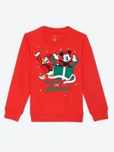 YK Disney YK Disney Girls Red Christmas Minnie & Daisy Cotton Printed Sweatshirt