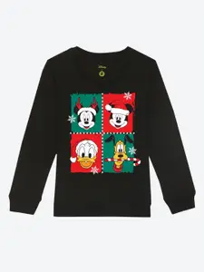 YK Disney Boys Black Cotton Christmas Mickey & Friends Printed Sweatshirt