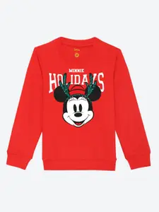 YK Disney YK Disney Girls Red Cotton Christmas Minnie Printed Sweatshirt