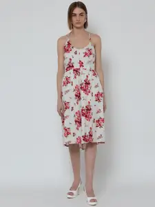 DODO & MOA Floral Printed Fit & Flare Halter Neck Dress