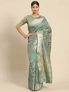 SERONA FABRICS Floral Embroidered Silk Cotton Mysore Silk Saree