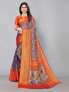 KALINI Floral Printed Chiffon Saree with with Unstitched Blouse Piece