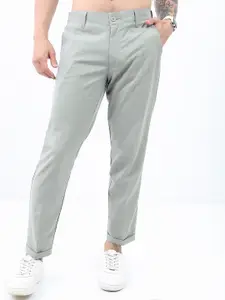 HIGHLANDER Men Slim Fit Smart Formal Trousers with Elasticated Waist Band & Turn Up Hem