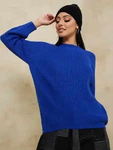 Styli Women High Neck Raglan Sleeves Knitted Acrylic Pullover