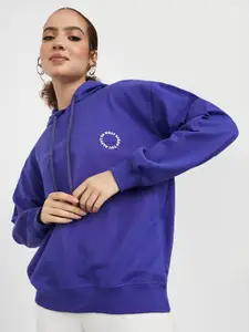 Styli Women Purple Cotton Drop-Shoulder Hooded Sweatshirt
