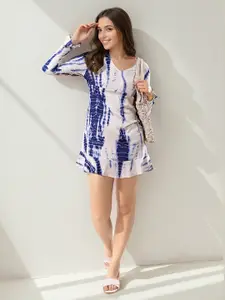 Freehand by The Indian Garage Co Navy Blue  White Dyed A-Line Mini Dress