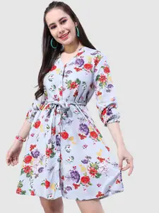 Freehand Floral Printed Shirt Mini Dress