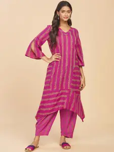 Fabindia Floral Printed Flared Sleeves A-Line Pure Cotton Kurta