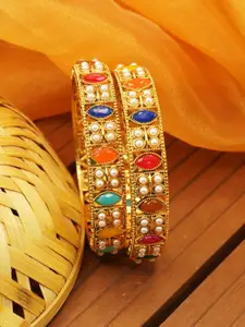 GRIIHAM Set of 2 Gold-Plated AD Studded Bangles