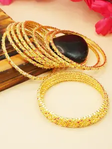 GRIIHAM Set Of 12 Gold-Plated CZ Stone Studded Bangles