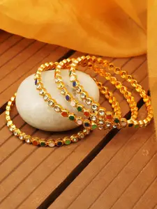 GRIIHAM Set Of 4 Gold-Plated & AD Studded Bangle